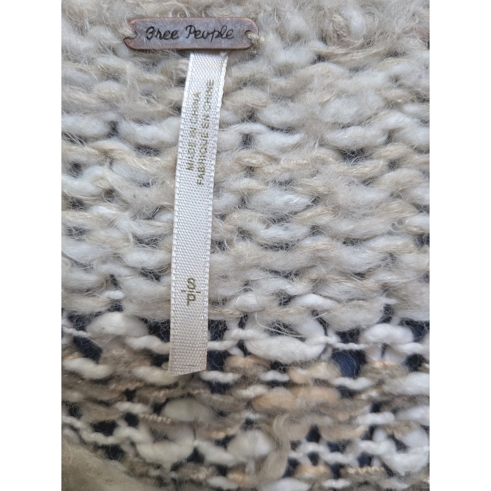 Free People Sweater S Boho Oversized Chunky Knit V-Neck High-Low Relaxed Fit - Picture 6 of 7